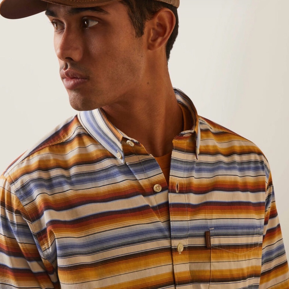Ariat Men's Striped Blue, Orange, and White Shirt